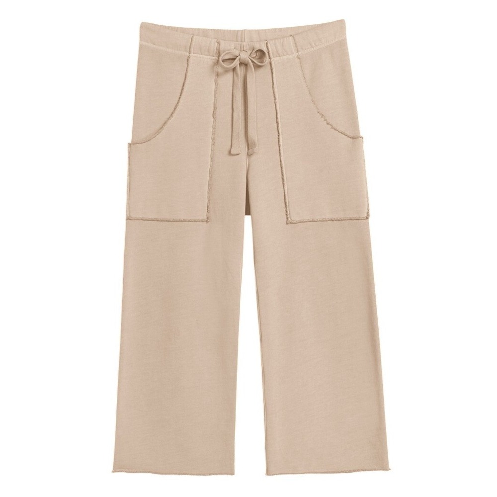 Frank & Eileen Penny Patch Pocket Cropped Wide Leg Sweatpants Sz L Tan Raw Edge
